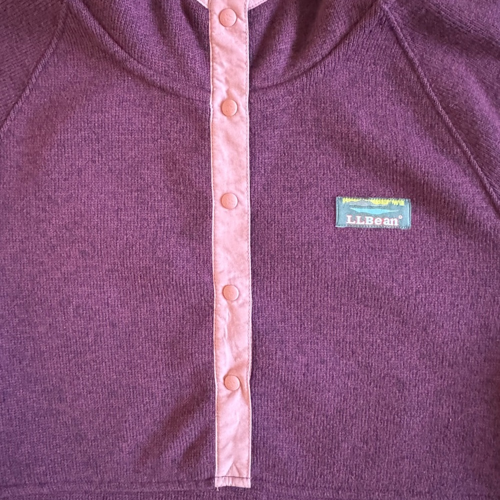 L.L. Bean Fleece Lined Hooded Sweater Outdoor Winter Layer Plum Wine Pink Small - Picture 9 of 9